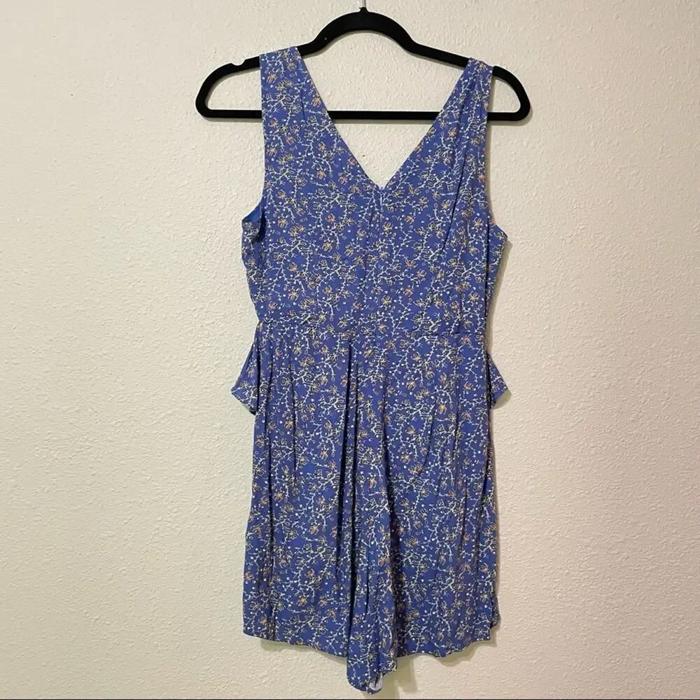 Chelsea & Violet Blue Floral Ruffled Sleeveless Romper Womens XS Coquette Summer
